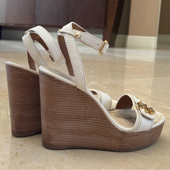Tory Burch White Platform Wedge Sandals Size 10 - Picture 5 of 7
